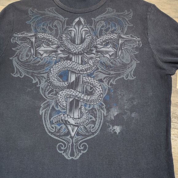 VTG Y2K MMA Elite Thermal Long Sleeve Shirt Men's XL Snake Cross Graphic Grunge - Picture 7 of 9